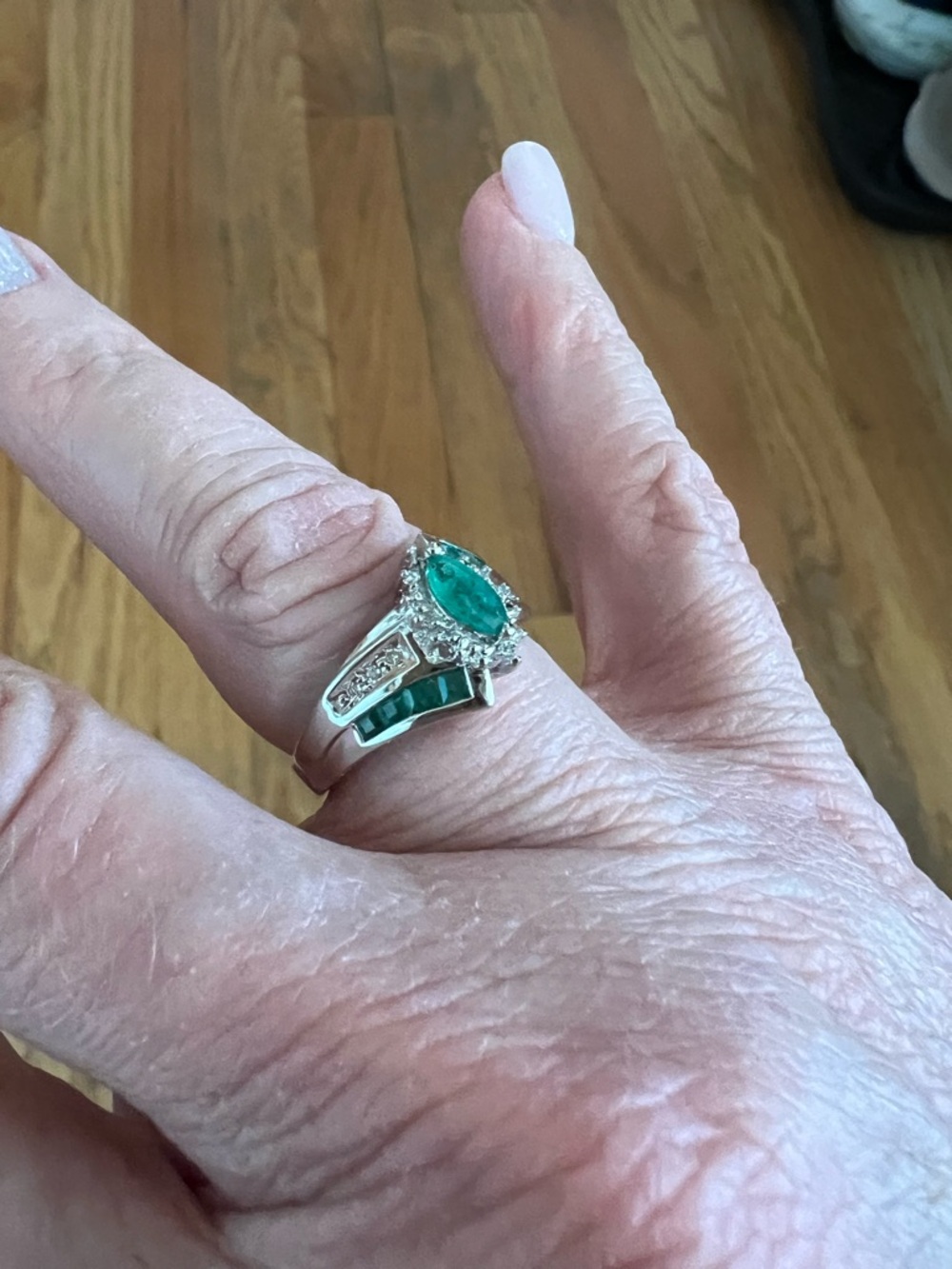 Macy's Sterling Silver Marquise Emerald-Tone Ring with Green Inlay - Picture 6 of 10